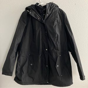 Susan Graver Water Resistant Anorak Jacket Fleece Lining - Black (L)